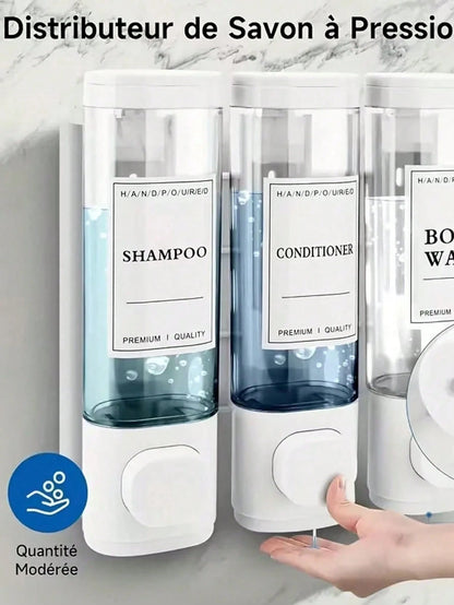 1pc Wall-Mounted Bathroom Soap Dispenser, Can Hold Shower Gel, Shampoo And Conditioner- Suitable For Hand Washing, Showering And Hair Care- With Pump Head Bottle And Soap Dispenser Tray, Hotel Style