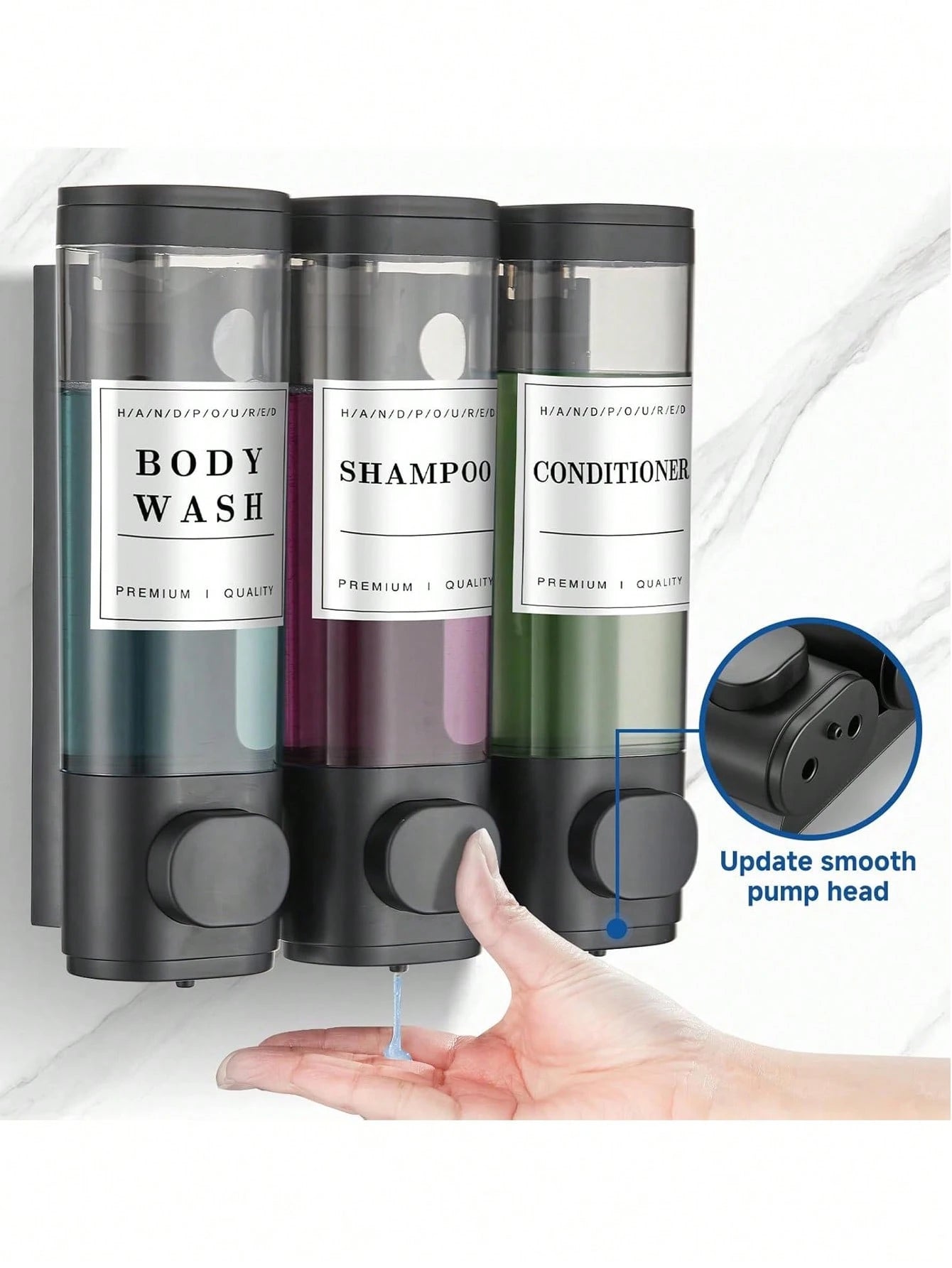 1pc Wall-Mounted Bathroom Soap Dispenser, Can Hold Shower Gel, Shampoo And Conditioner- Suitable For Hand Washing, Showering And Hair Care- With Pump Head Bottle And Soap Dispenser Tray, Hotel Style