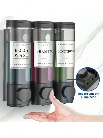 1pc Wall-Mounted Bathroom Soap Dispenser, Can Hold Shower Gel, Shampoo And Conditioner- Suitable For Hand Washing, Showering And Hair Care- With Pump Head Bottle And Soap Dispenser Tray, Hotel Style