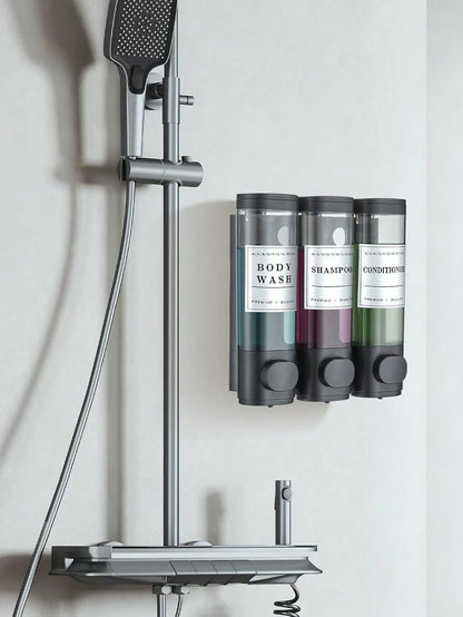 1pc Wall-Mounted Bathroom Soap Dispenser, Can Hold Shower Gel, Shampoo And Conditioner- Suitable For Hand Washing, Showering And Hair Care- With Pump Head Bottle And Soap Dispenser Tray, Hotel Style