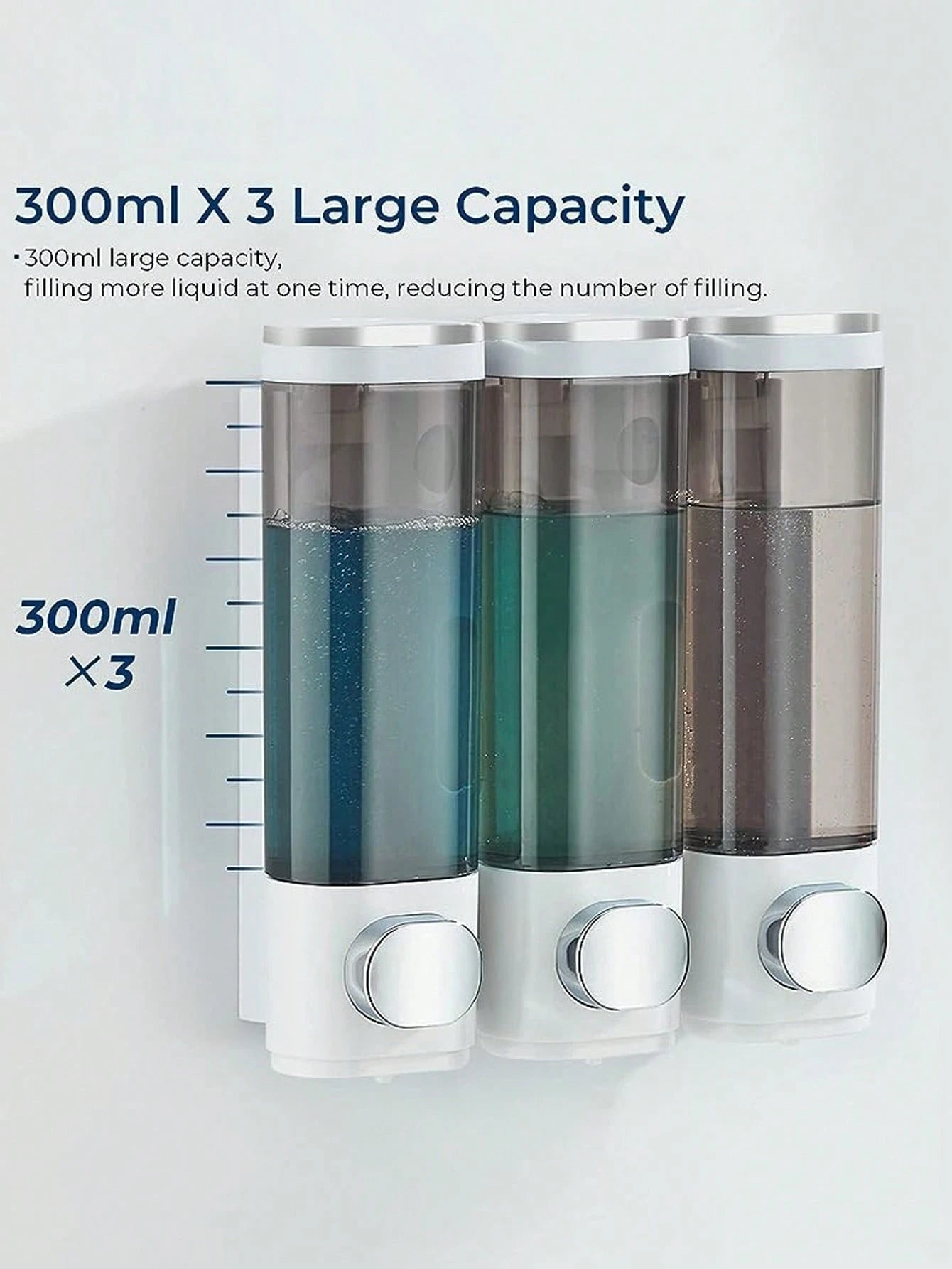 1pc Wall-Mounted Bathroom Soap Dispenser, Can Hold Shower Gel, Shampoo And Conditioner- Suitable For Hand Washing, Showering And Hair Care- With Pump Head Bottle And Soap Dispenser Tray, Hotel Style