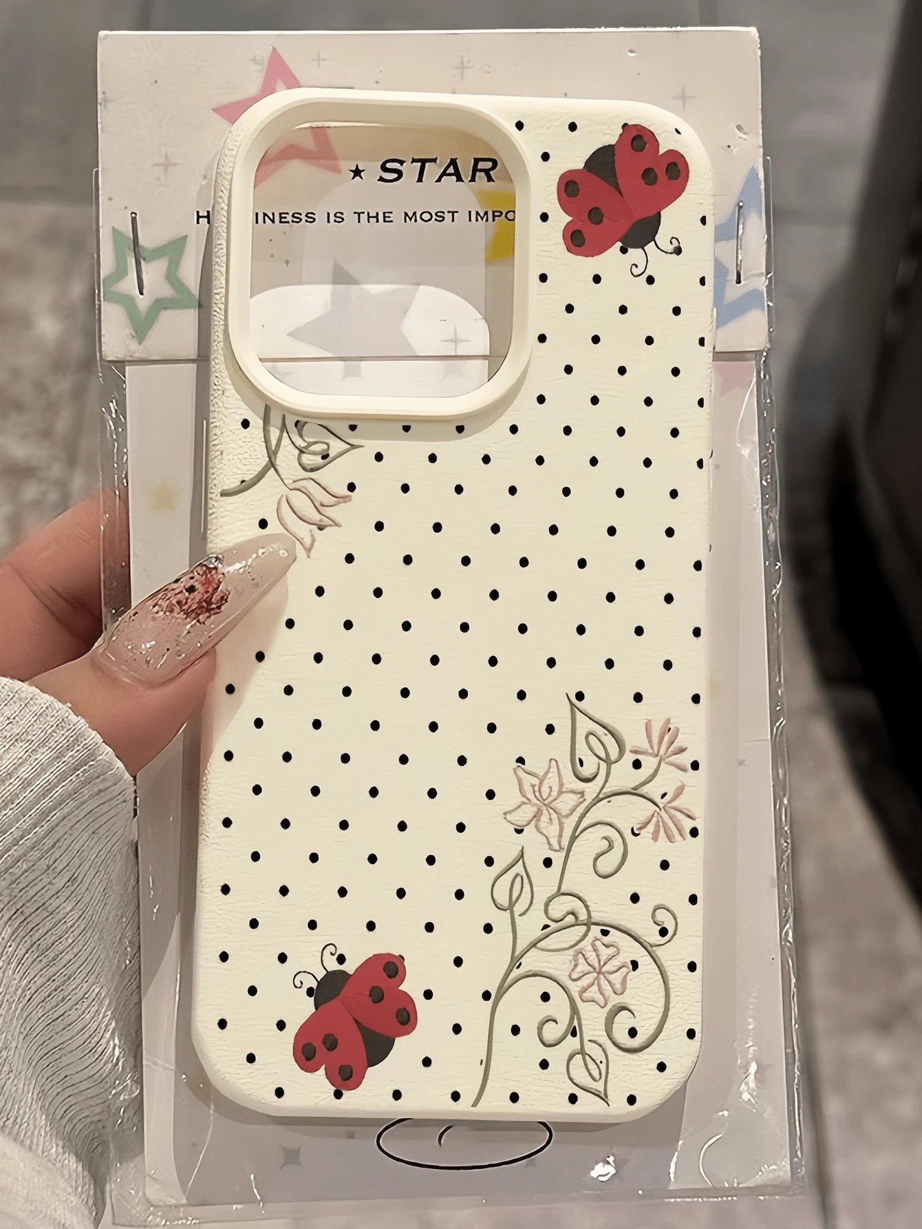 1pc White Ladybug Polka Dot Minimalist Personalized TPU Anti-Drop Soft Full Coverage Phone Case Compatible With Apple 17 16 15 14 13 12 11 Pro Max Air And Series