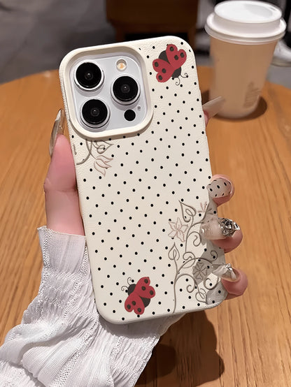 1pc White Ladybug Polka Dot Minimalist Personalized TPU Anti-Drop Soft Full Coverage Phone Case Compatible With Apple 17 16 15 14 13 12 11 Pro Max Air And Series
