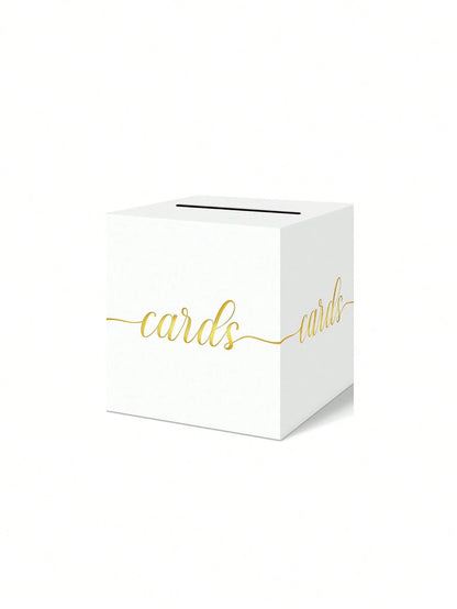 1pc White With Gold Foil Opening Gift Box- Elegant Square Gift Card/Red Envelope Box, Suitable For Baby Shower, First Birthday Party, Gender Reveal Party, Baptism, Wedding Table Decor And Party Suppl