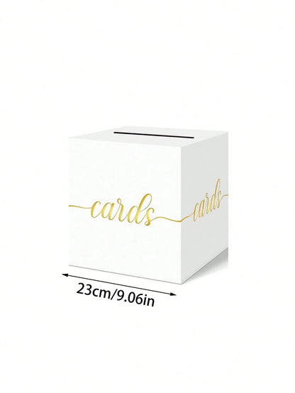 1pc White With Gold Foil Opening Gift Box- Elegant Square Gift Card/Red Envelope Box, Suitable For Baby Shower, First Birthday Party, Gender Reveal Party, Baptism, Wedding Table Decor And Party Suppl