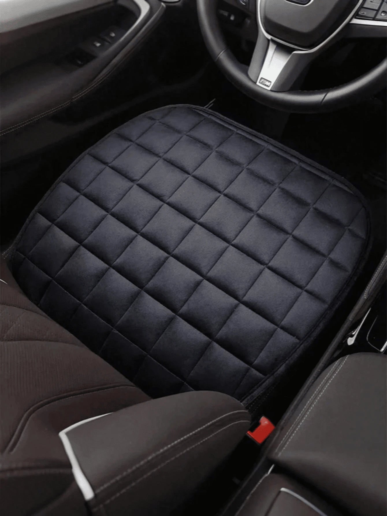 1pc Whole-Piece Open-Back Plush Car Seat Cushion- Made Of Breathable Memory Foam Fabric, Suitable For All Seasons, Exceptionally Comfortable; Non-Slip Rubber Base; Fits All Sedans, SUVs, Trucks And O