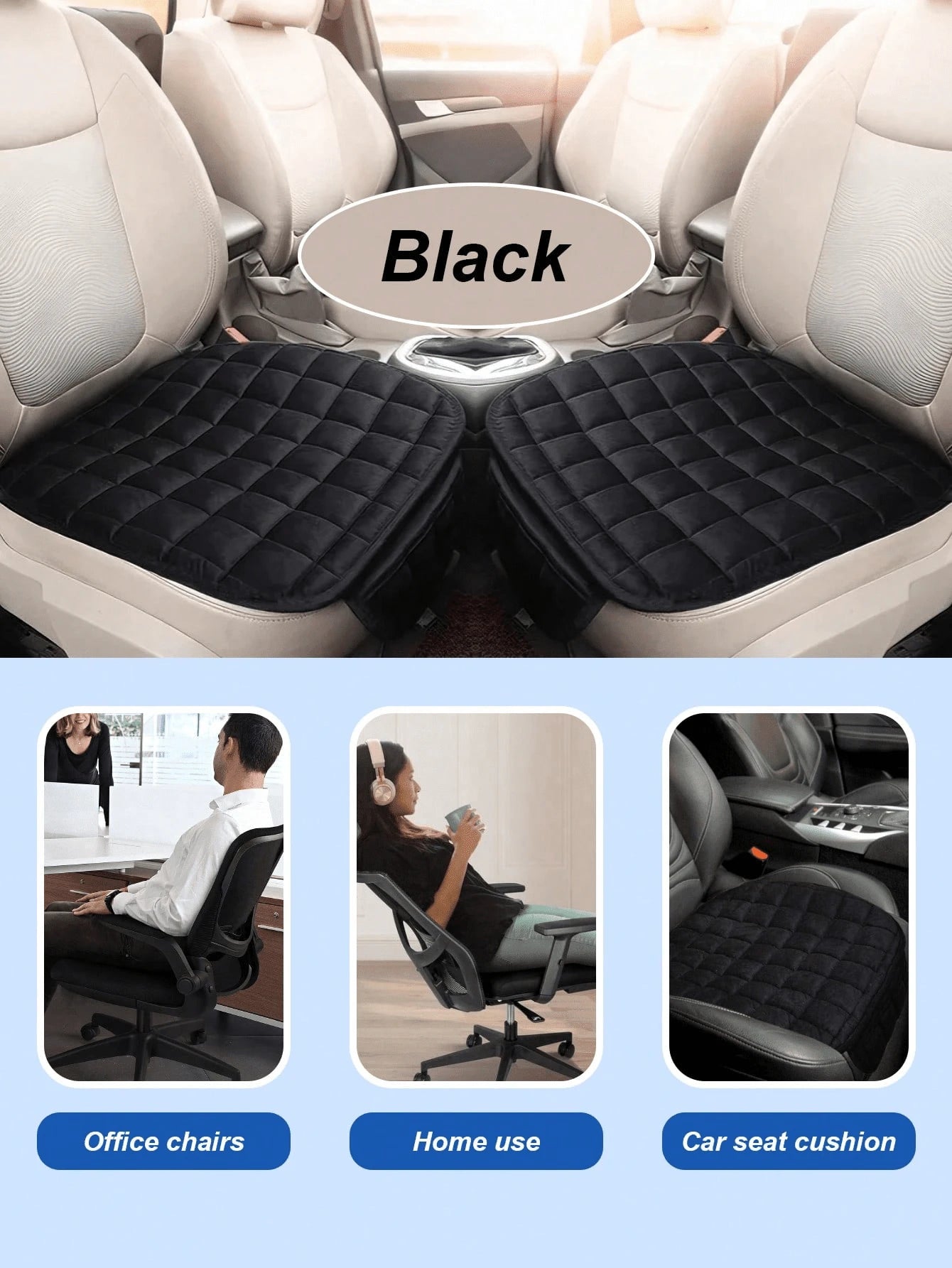 1pc Whole-Piece Open-Back Plush Car Seat Cushion- Made Of Breathable Memory Foam Fabric, Suitable For All Seasons, Exceptionally Comfortable; Non-Slip Rubber Base; Fits All Sedans, SUVs, Trucks And O