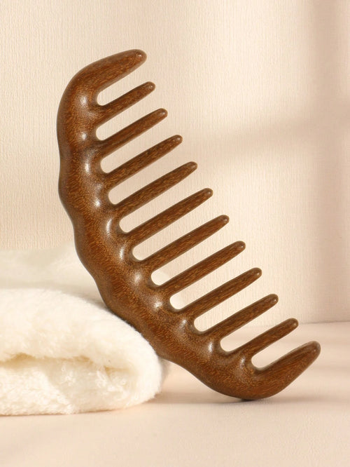 1pc Wide-Tooth Comb, Natural Sandalwood Material, Coarse Teeth Head Massage Comb, Static-Free Suitable For Curly, Permed And Straight Hair, Home Styling Comb For Women,Hair Brush,Comb,Hair Tools,Hair