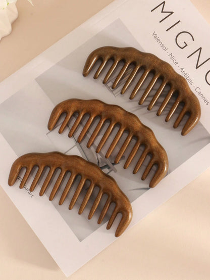 1pc Wide-Tooth Comb, Natural Sandalwood Material, Coarse Teeth Head Massage Comb, Static-Free Suitable For Curly, Permed And Straight Hair, Home Styling Comb For Women,Hair Brush,Comb,Hair Tools,Hair
