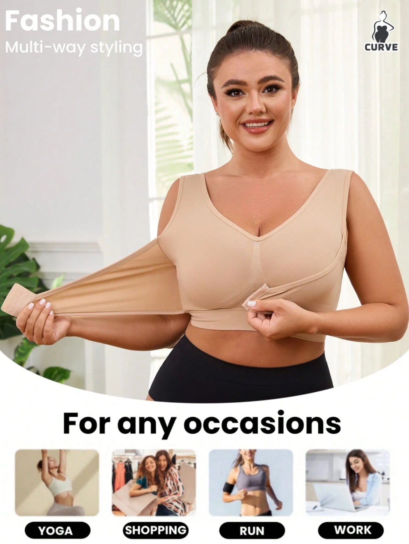 1pc Wireless, Unlined Lift, Front Hook Adjustable Supportive Plus Size Women Sports Bra Vest With Seamless Design Spring