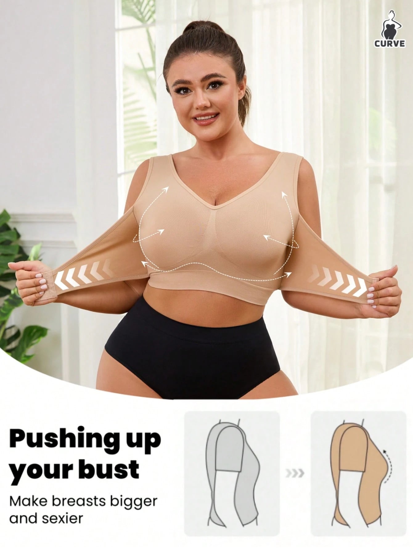 1pc Wireless, Unlined Lift, Front Hook Adjustable Supportive Plus Size Women Sports Bra Vest With Seamless Design Spring