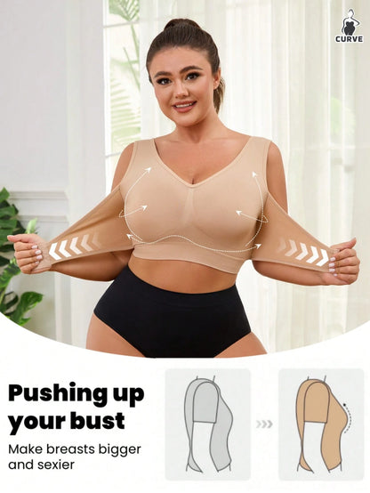 1pc Wireless, Unlined Lift, Front Hook Adjustable Supportive Plus Size Women Sports Bra Vest With Seamless Design Spring