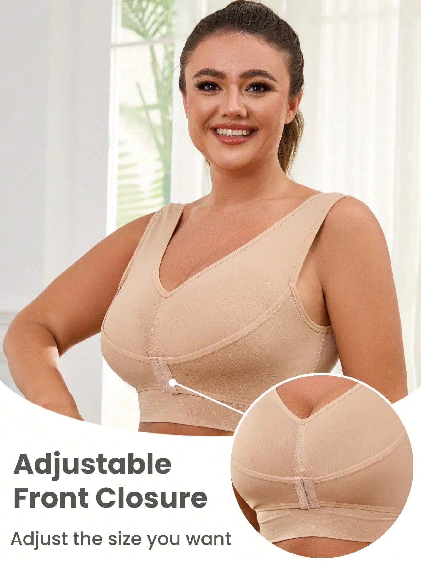1pc Wireless, Unlined Lift, Front Hook Adjustable Supportive Plus Size Women Sports Bra Vest With Seamless Design Spring