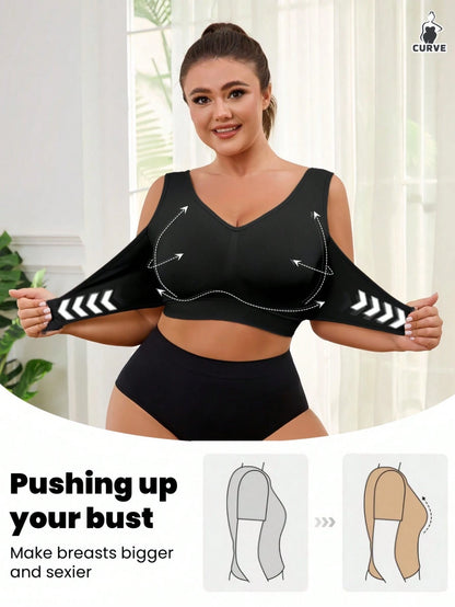 1pc Wireless, Unlined Lift, Front Hook Adjustable Supportive Plus Size Women Sports Bra Vest With Seamless Design Spring