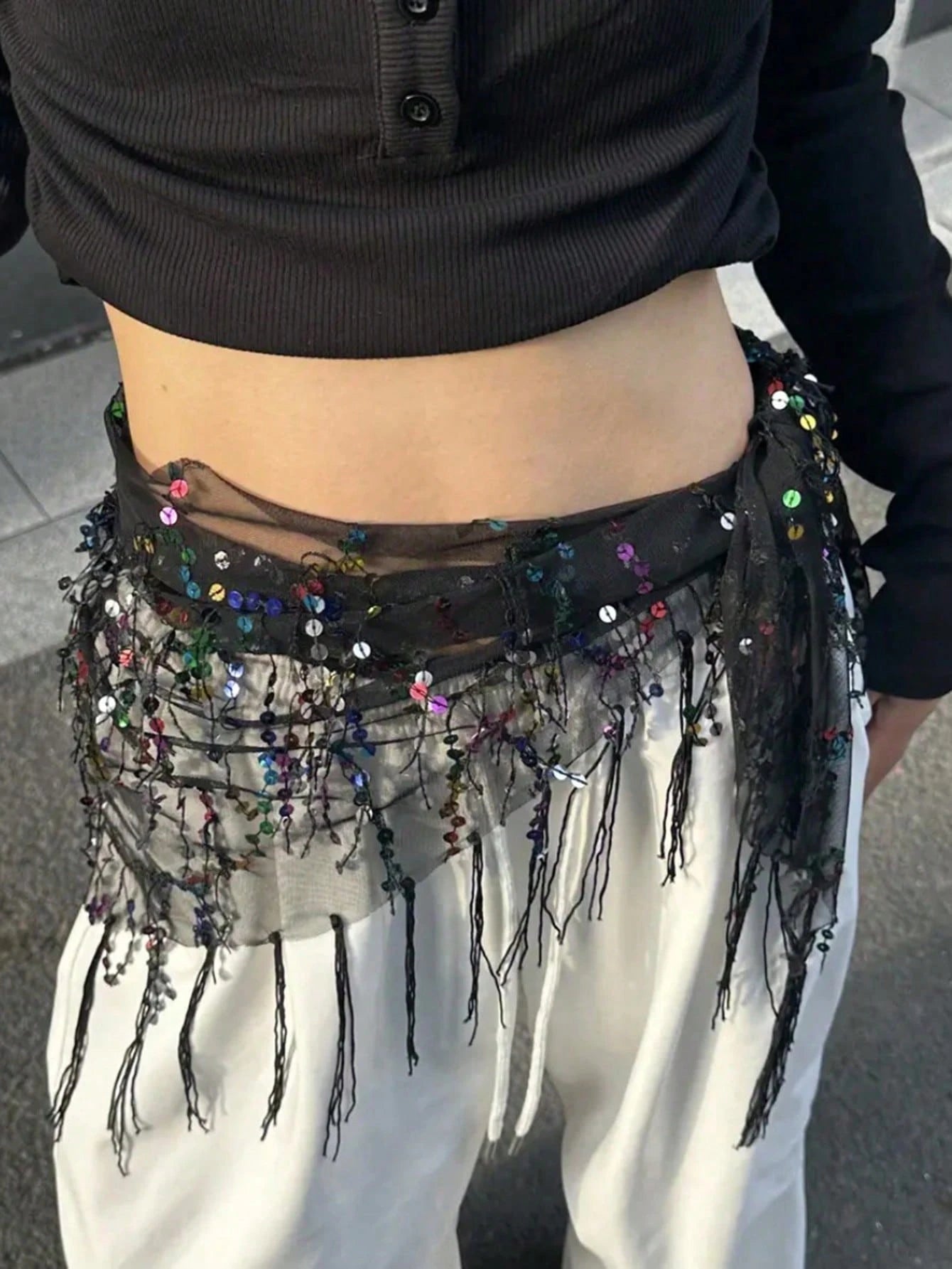 1pc Women Belly Dance Costume, Sequin Fringe Belly Dance Hip Scarf, Belly Dance/Thai/Arabic Dance Skirt Belt
