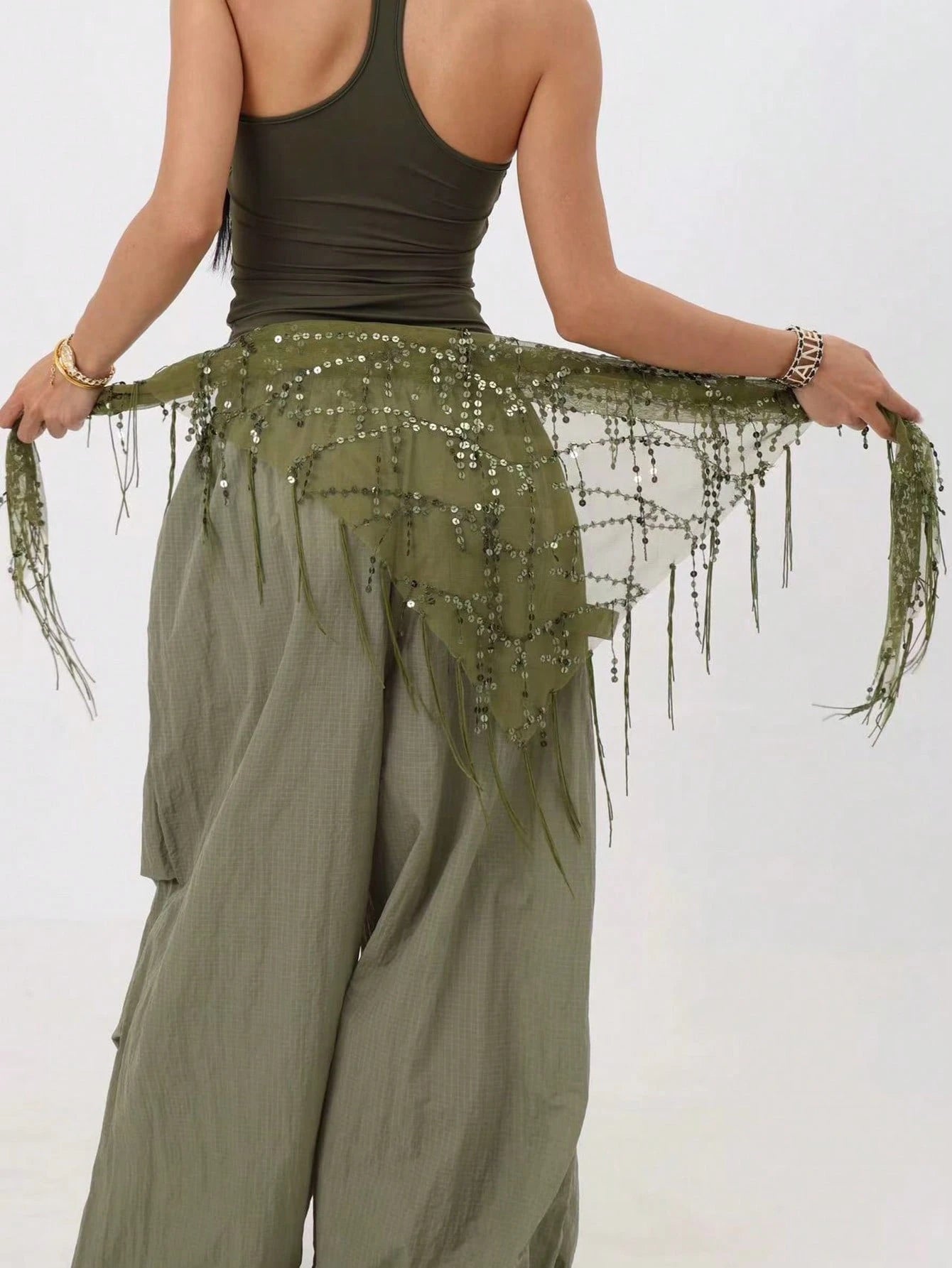 1pc Women Belly Dance Costume, Sequin Fringe Belly Dance Hip Scarf, Belly Dance/Thai/Arabic Dance Skirt Belt