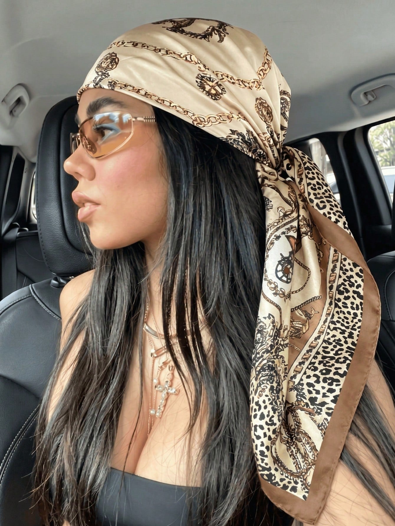 1pc Women's Bohemian Vintage Leopard Print Bandana Headscarf, Casual Elegant Headscarf For Daily Wear, Sun Protection Shawl, Beach Vacation