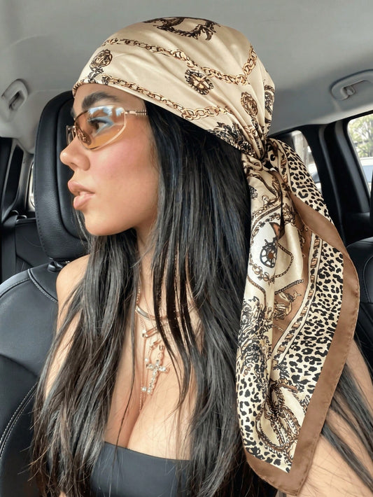 1pc Women's Bohemian Vintage Leopard Print Bandana Headscarf, Casual Elegant Headscarf For Daily Wear, Sun Protection Shawl, Beach Vacation
