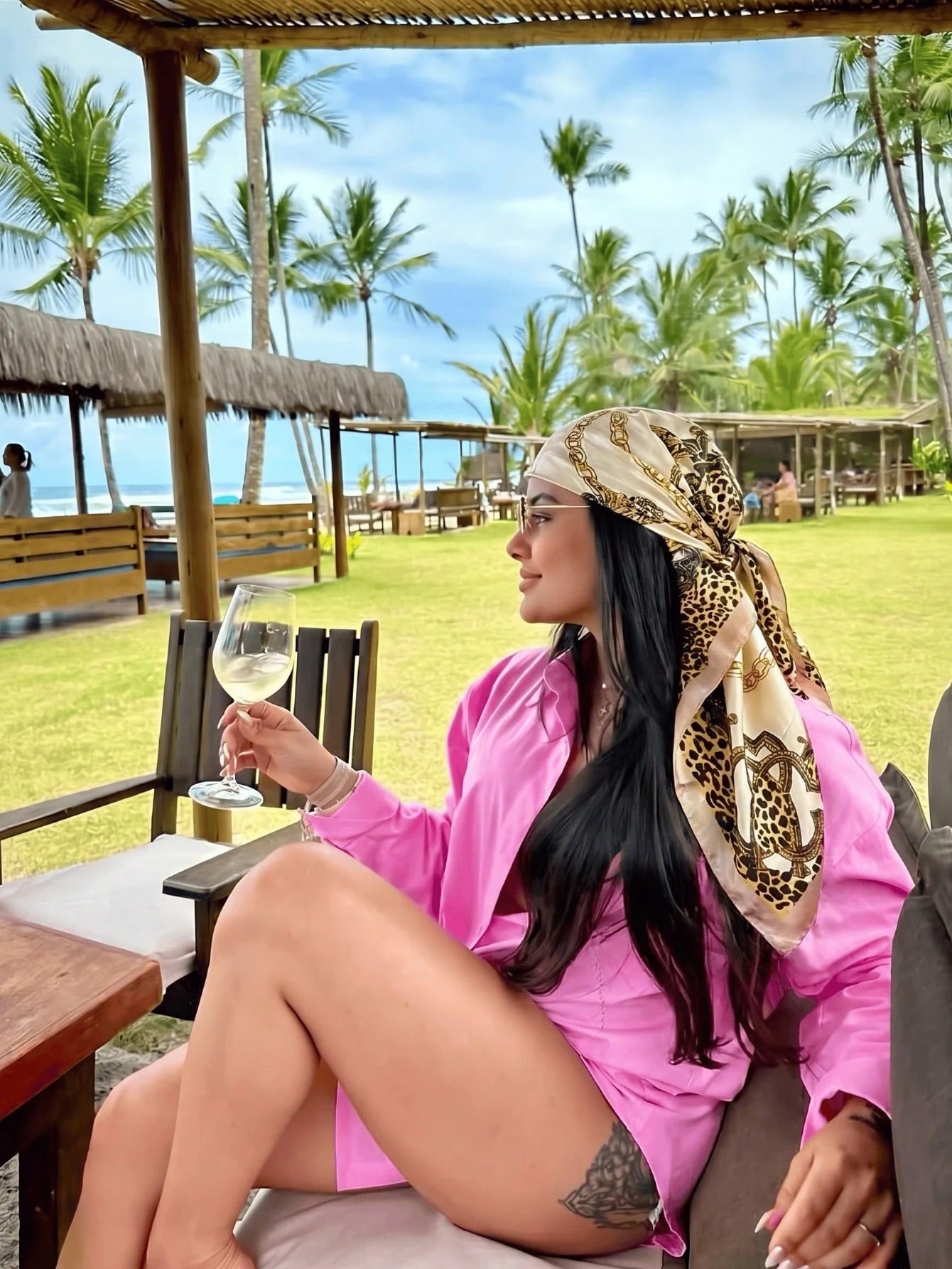1pc Women's Bohemian Vintage Leopard Print Bandana Headscarf, Casual Elegant Headscarf For Daily Wear, Sun Protection Shawl, Beach Vacation