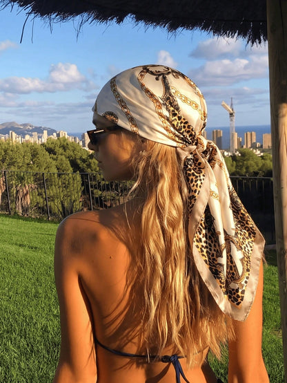 1pc Women's Bohemian Vintage Leopard Print Bandana Headscarf, Casual Elegant Headscarf For Daily Wear, Sun Protection Shawl, Beach Vacation