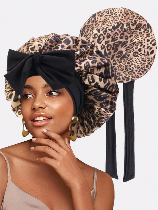 1pc Women's Elastic Ribbon Satin Round Cap, Polyester Sleeping/Makeup Cap, Suitable For Daily Use
