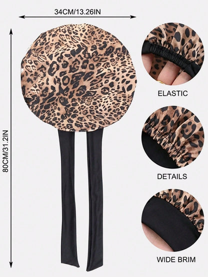 1pc Women's Elastic Ribbon Satin Round Cap, Polyester Sleeping/Makeup Cap, Suitable For Daily Use