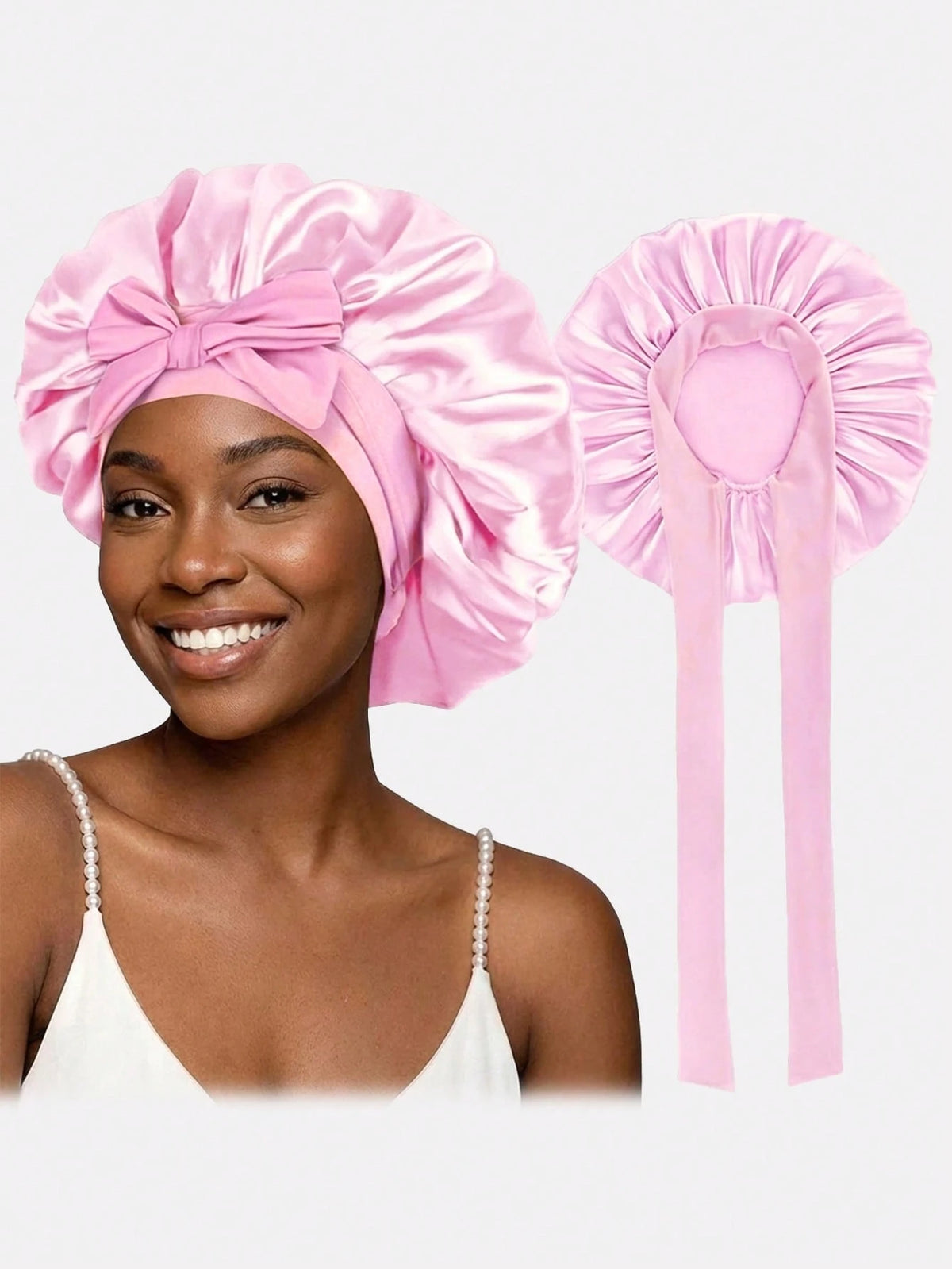 1pc Women's Elastic Ribbon Satin Round Cap, Polyester Sleeping/Makeup Cap, Suitable For Daily Use