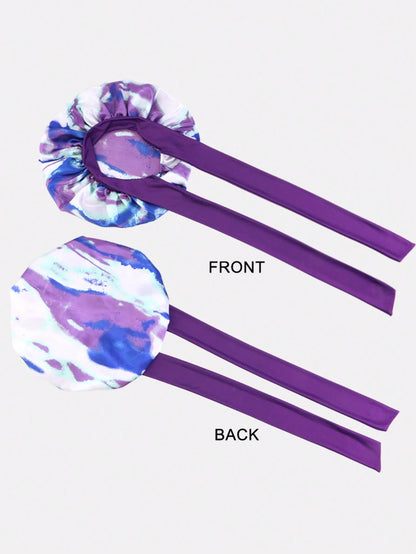 1pc Women's Elastic Ribbon Satin Round Cap, Polyester Sleeping/Makeup Cap, Suitable For Daily Use