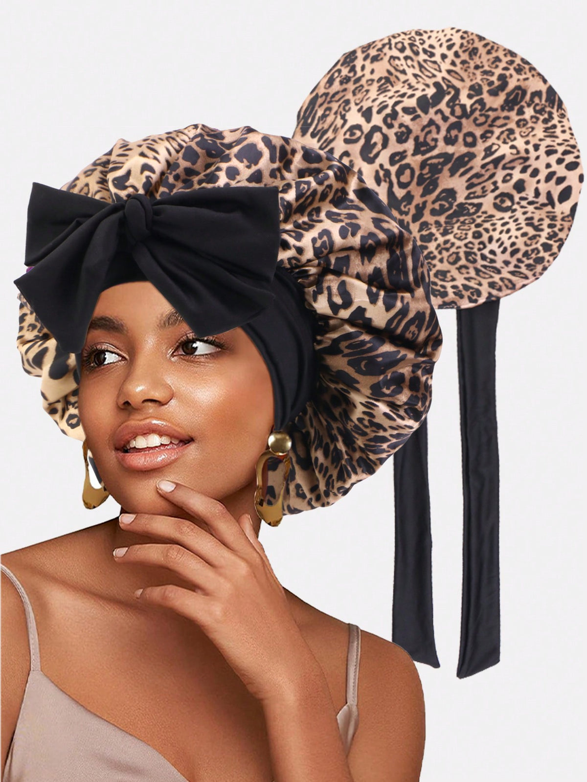 1pc Women's Elastic Ribbon Satin Round Cap, Polyester Sleeping/Makeup Cap, Suitable For Daily Use
