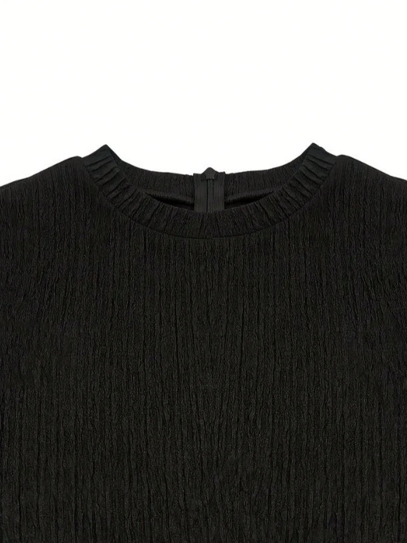 1pc Women's Elegant Color Block Striped Casual Dress, Geometric Print, Round Neck Long Sleeve Elastic Waist, Suitable For Parties, Weddings, Vacations, Daily Wear, Spring/Autumn Black