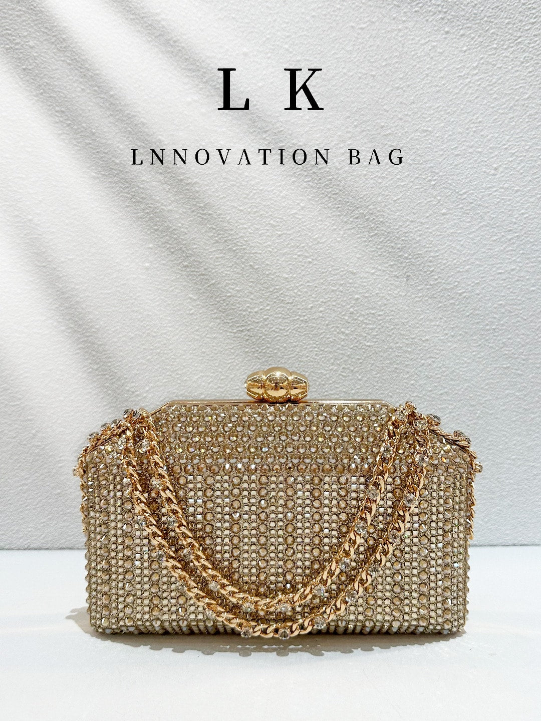 1pc Women's Fashion Gold Rhinestone Evening Clutch, Sparkling Crystal Hard Box Clutch Bag With Rhinestone Gold Chain, Elegant Formal Party Bag For Wedding, Graduation Prom, New Year's Eve Party, Cockt