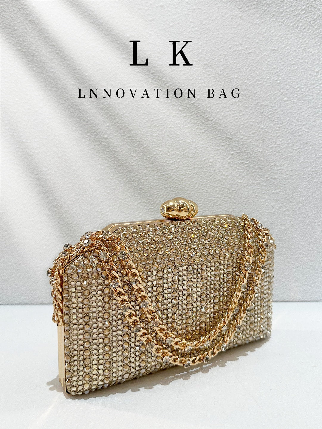 1pc Women's Fashion Gold Rhinestone Evening Clutch, Sparkling Crystal Hard Box Clutch Bag With Rhinestone Gold Chain, Elegant Formal Party Bag For Wedding, Graduation Prom, New Year's Eve Party, Cockt