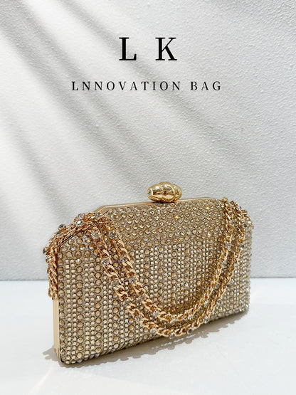 1pc Women's Fashion Gold Rhinestone Evening Clutch, Sparkling Crystal Hard Box Clutch Bag With Rhinestone Gold Chain, Elegant Formal Party Bag For Wedding, Graduation Prom, New Year's Eve Party, Cockt
