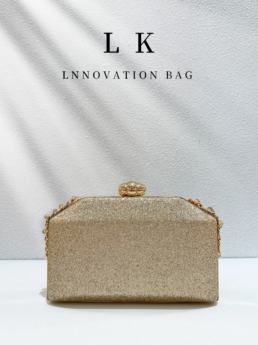 1pc Women's Fashion Gold Rhinestone Evening Clutch, Sparkling Crystal Hard Box Clutch Bag With Rhinestone Gold Chain, Elegant Formal Party Bag For Wedding, Graduation Prom, New Year's Eve Party, Cockt