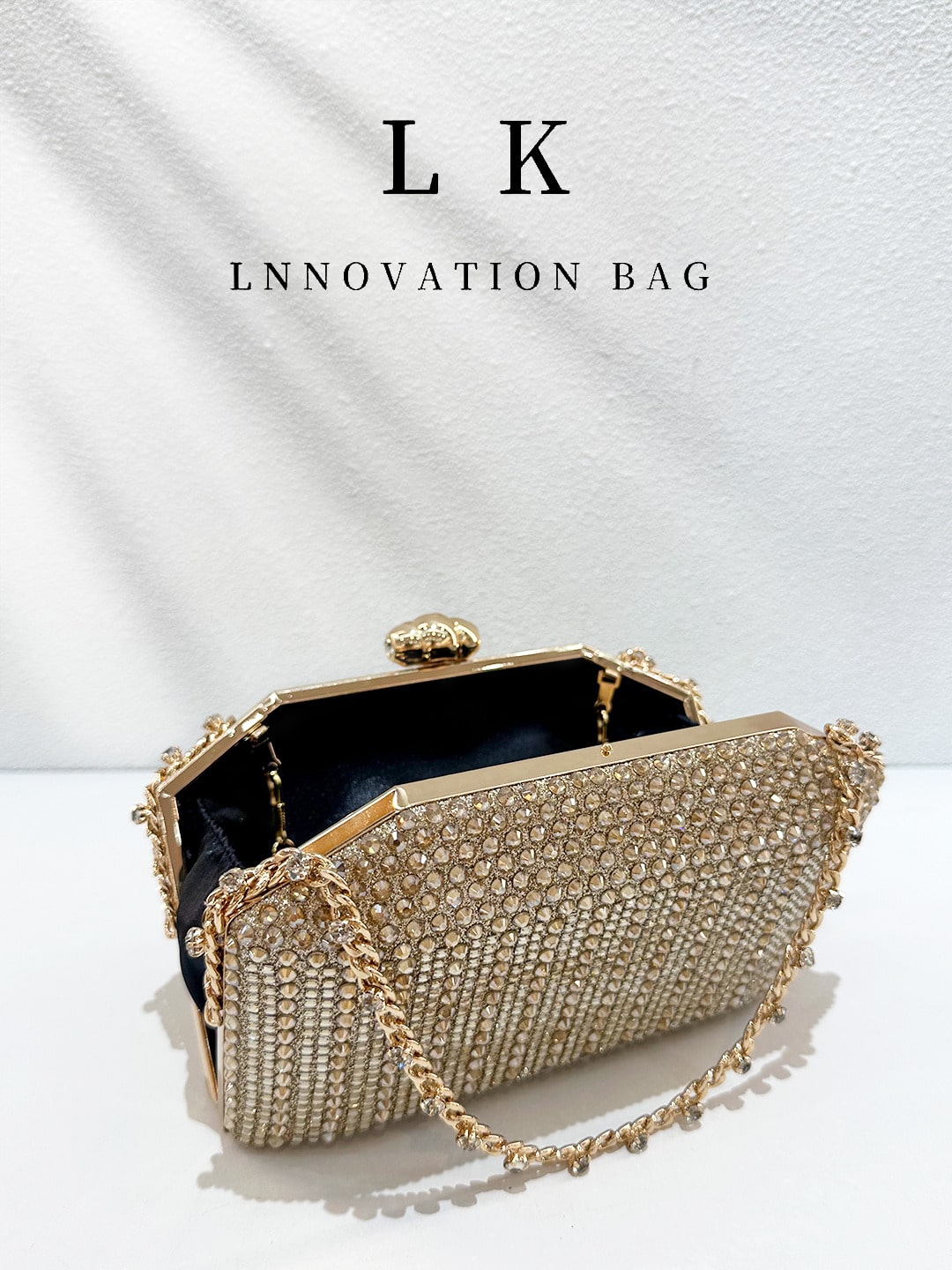 1pc Women's Fashion Gold Rhinestone Evening Clutch, Sparkling Crystal Hard Box Clutch Bag With Rhinestone Gold Chain, Elegant Formal Party Bag For Wedding, Graduation Prom, New Year's Eve Party, Cockt