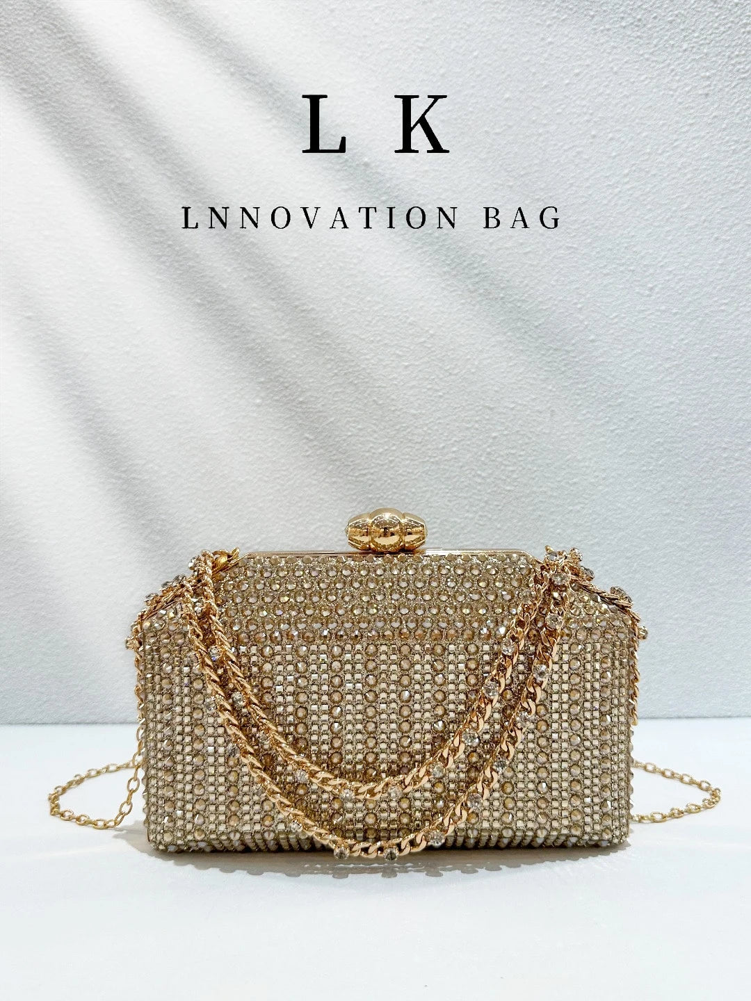 1pc Women's Fashion Gold Rhinestone Evening Clutch, Sparkling Crystal Hard Box Clutch Bag With Rhinestone Gold Chain, Elegant Formal Party Bag For Wedding, Graduation Prom, New Year's Eve Party, Cockt