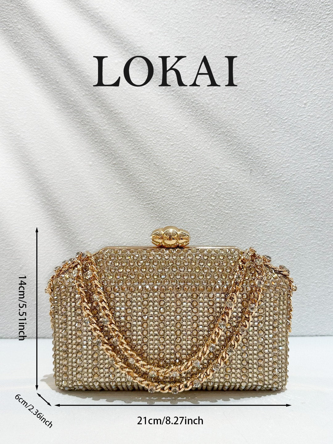 1pc Women's Fashion Gold Rhinestone Evening Clutch, Sparkling Crystal Hard Box Clutch Bag With Rhinestone Gold Chain, Elegant Formal Party Bag For Wedding, Graduation Prom, New Year's Eve Party, Cockt