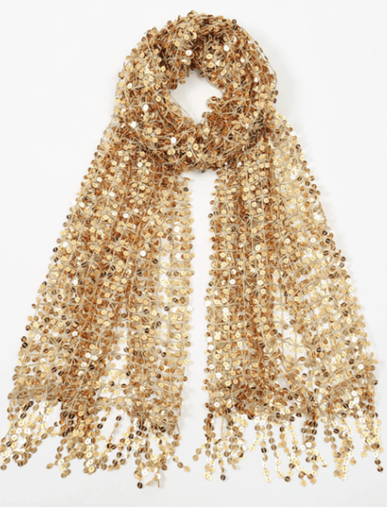 1pc Women's Luxury Gold Sparkling Tassel Hijab/Scarf, Bohemian Desert Travel Shawl, Palace Style Wrap, Suitable For Party And School