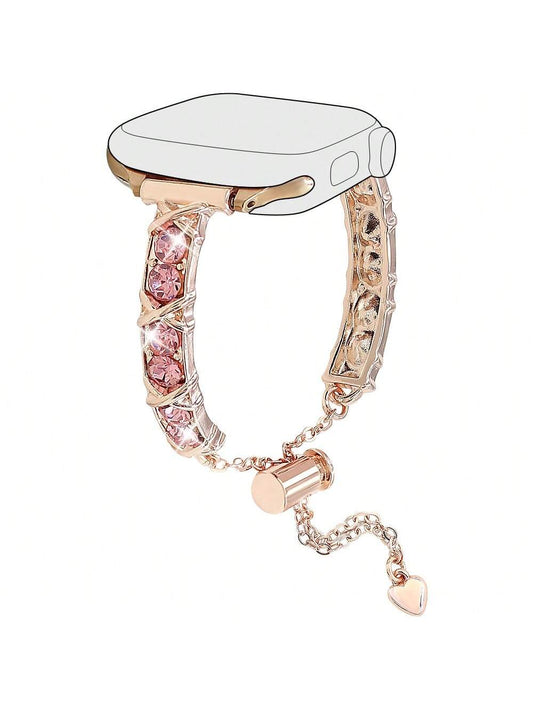 1pc Women's New Rhinestone Metal Strap, Compatible With Apple Smartwatch Band, Decorative Bracelet