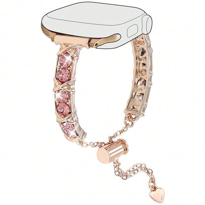 1pc Women's New Rhinestone Metal Strap, Compatible With Apple Smartwatch Band, Decorative Bracelet