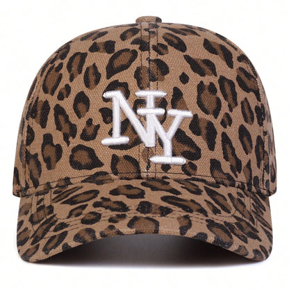 1pc Women's NY Leopard Letter Embroidered Baseball Cap, Casual Street Fashion Hat For Spring, Autumn Season, Traveling, Vacation, Beach