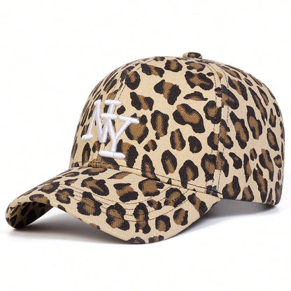 1pc Women's NY Leopard Letter Embroidered Baseball Cap, Casual Street Fashion Hat For Spring, Autumn Season, Traveling, Vacation, Beach