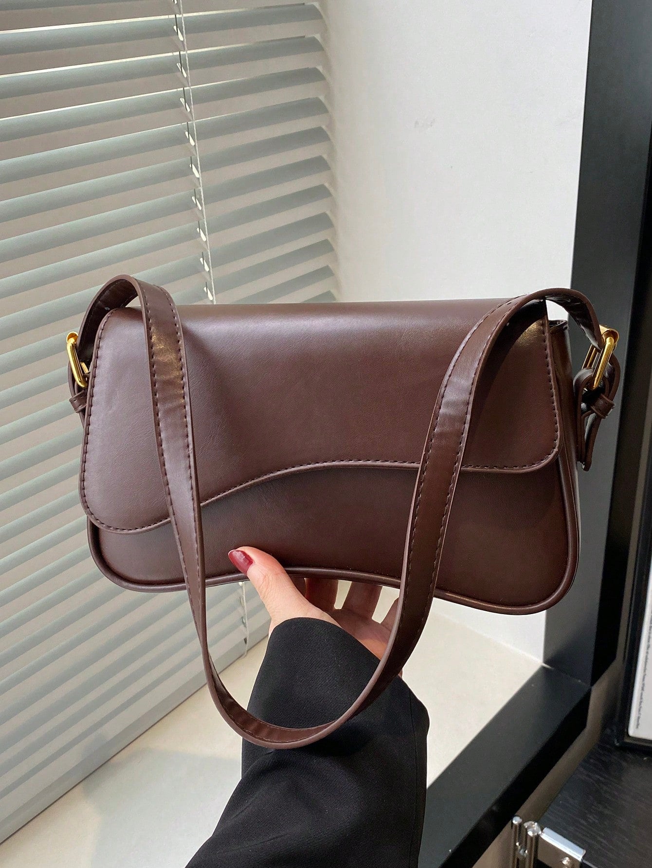 1pc Women's Solid Color PU Fashion New Underarm Bag, Versatile Shoulder Bag