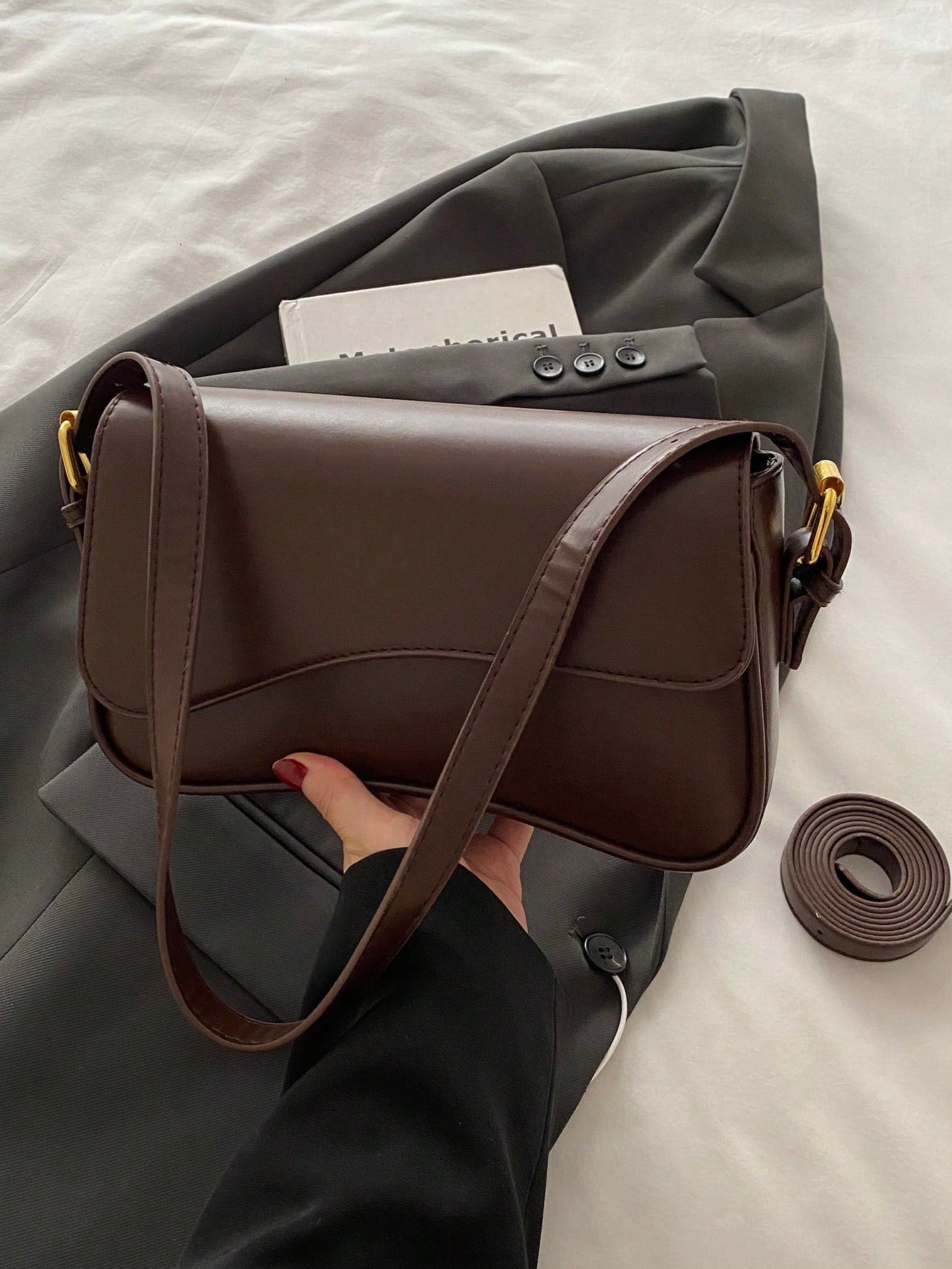 1pc Women's Solid Color PU Fashion New Underarm Bag, Versatile Shoulder Bag