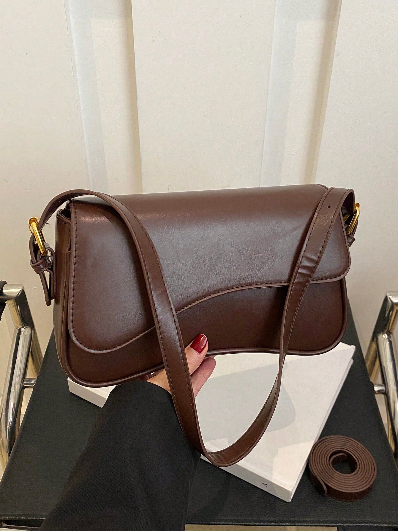 1pc Women's Solid Color PU Fashion New Underarm Bag, Versatile Shoulder Bag