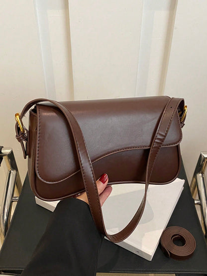 1pc Women's Solid Color PU Fashion New Underarm Bag, Versatile Shoulder Bag