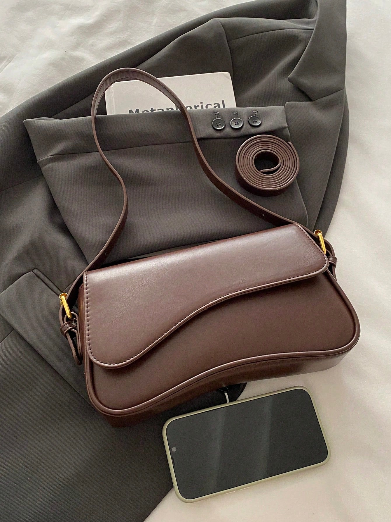 1pc Women's Solid Color PU Fashion New Underarm Bag, Versatile Shoulder Bag