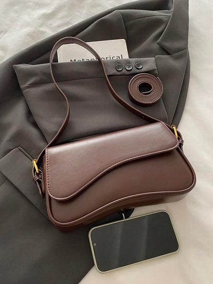 1pc Women's Solid Color PU Fashion New Underarm Bag, Versatile Shoulder Bag
