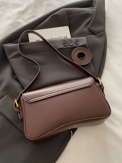 1pc Women's Solid Color PU Fashion New Underarm Bag, Versatile Shoulder Bag