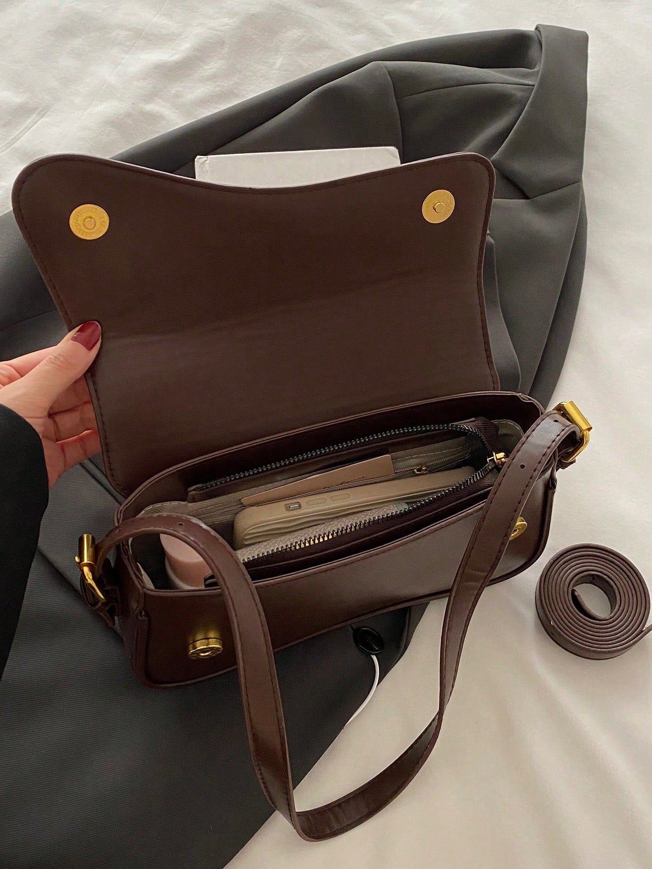 1pc Women's Solid Color PU Fashion New Underarm Bag, Versatile Shoulder Bag